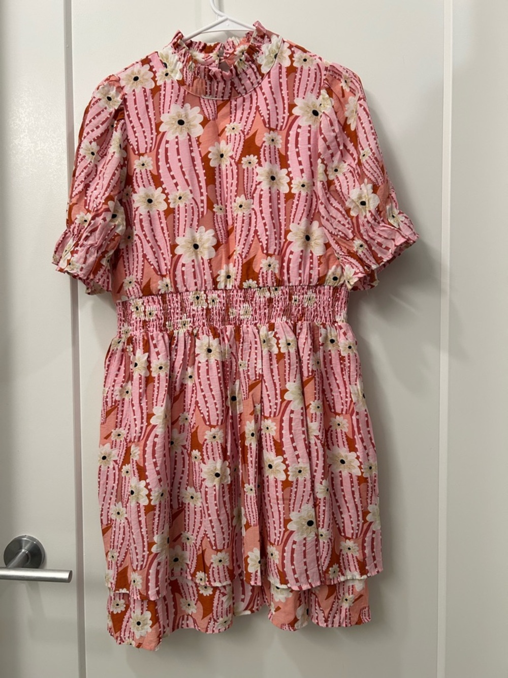 Pink Floral Smocked Waist Dress